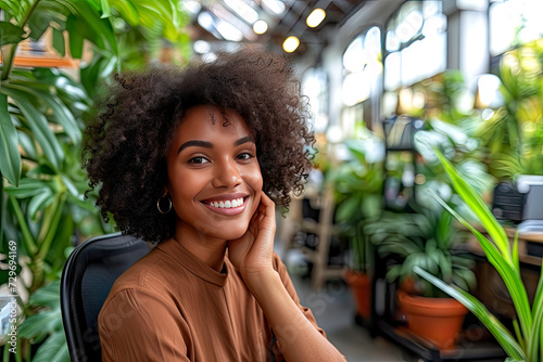 African American woman sitting in her greenhouse, generative ai