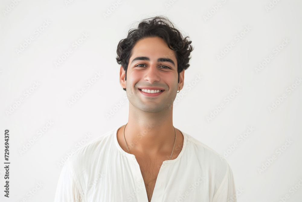 man 30 years old on a white background in casual modern clothes, his nationalitie is Brahmin (India), the characteristic features of appearance for the Brahmin (India) man 30 years old on a white background in casual modern clothes, his nationalitie is Brahmin (India), the characteristic features of appearance for the Brahmin (India)