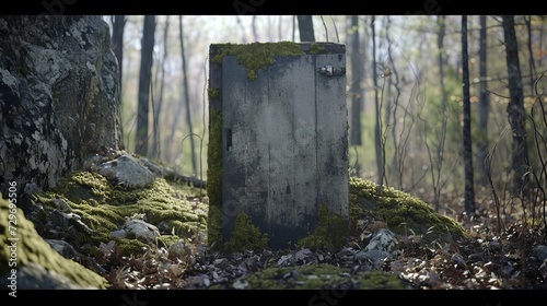 Old wooden post in the middle of the forest. 3d rendering