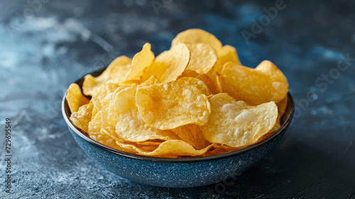 A Bowl of Potato Chips on a Table - Snack Food, Party, Appetizer, Crunch, Salty, Comfort