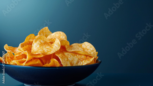 Blue Bowl Filled With Chips on Table