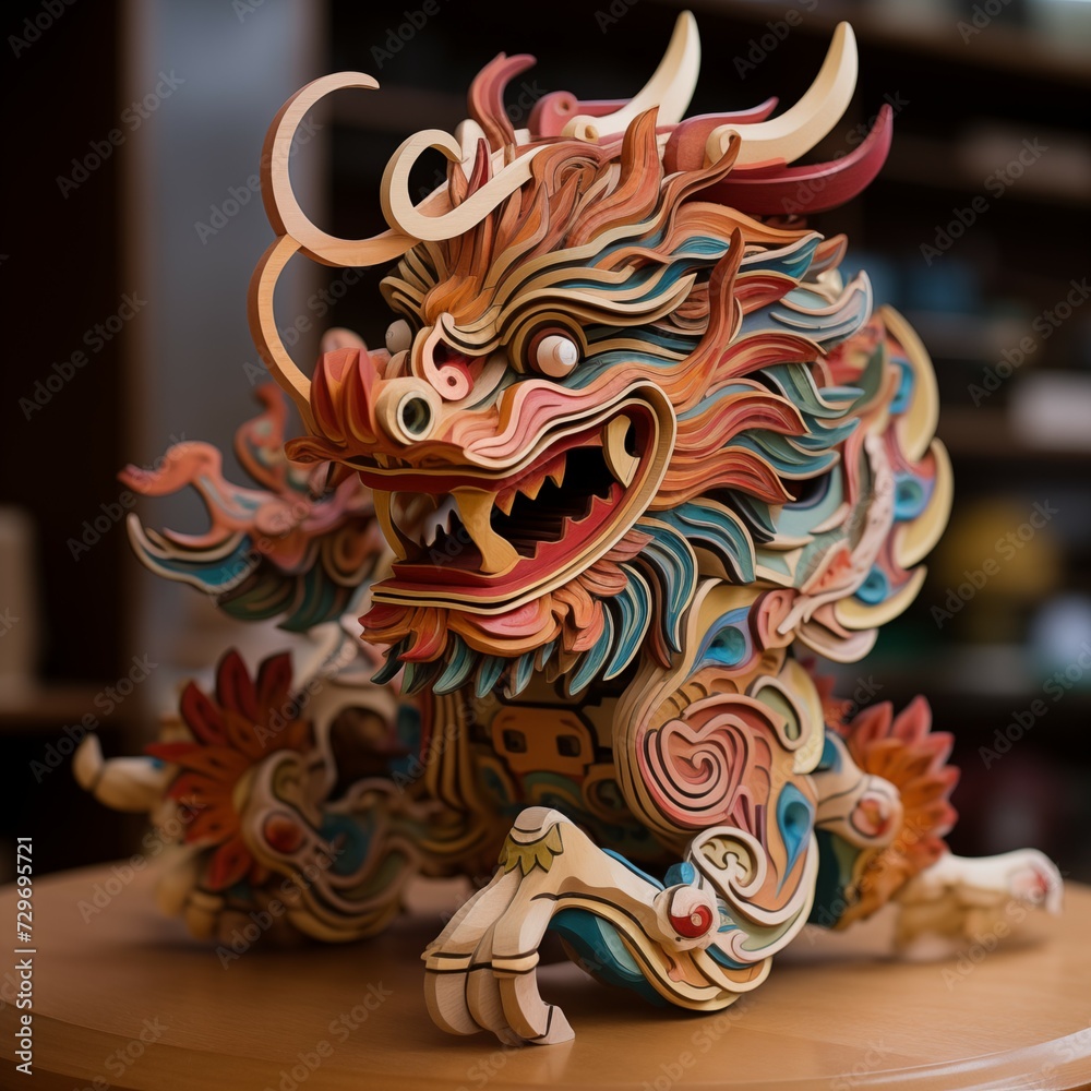 Wooden Chinese dragon statue