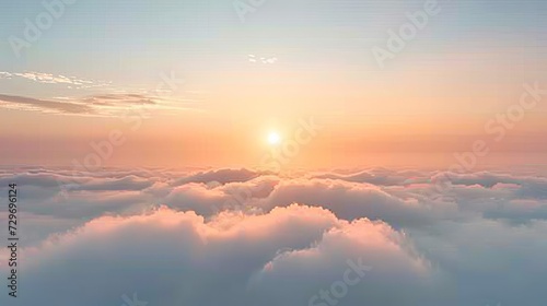 Aerial view above clouds with sunset. Top view above clouds with sun. Aerial view above clouds with sunset. Top view above clouds with sun. Aerial view above clouds with sun. © GoldenART