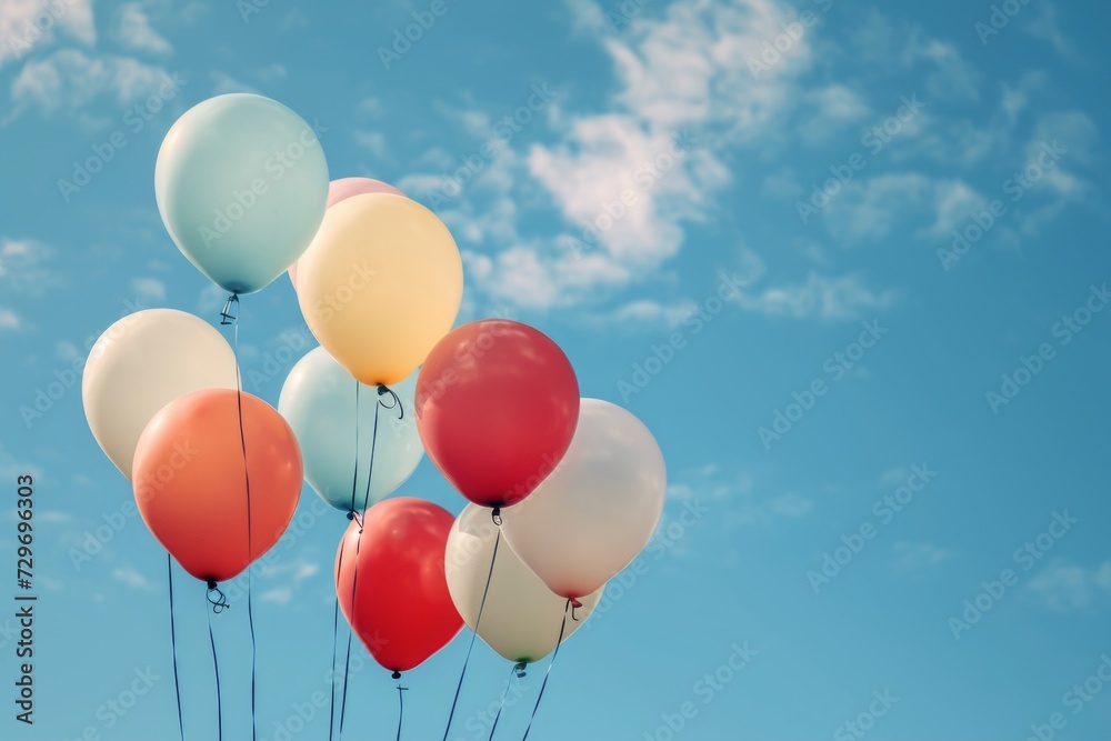 Colorful balloons flying in the blue sky. 3D Rendering Colorful balloons flying in the blue sky. 3D Rendering