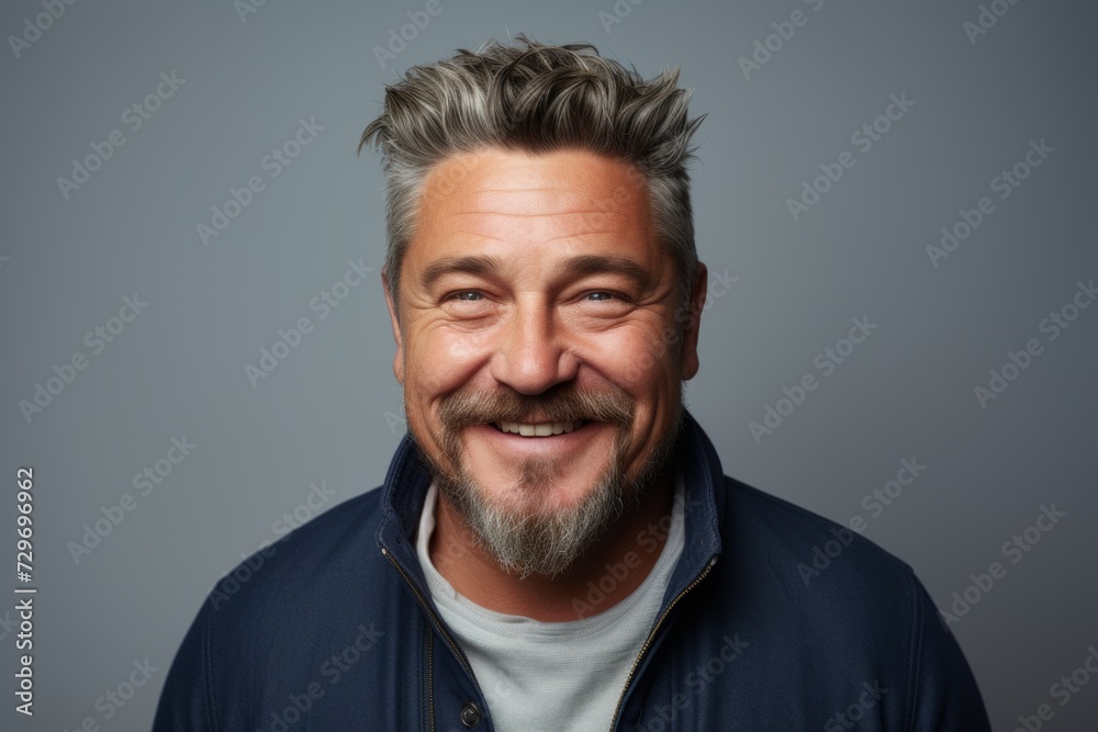 Portrait of a happy middle-aged man with grey hair and beard. Portrait of a happy middle-aged man with grey hair and beard.