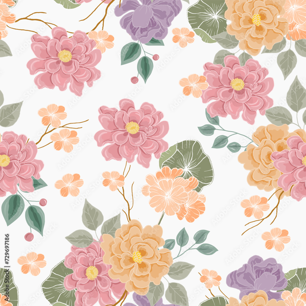 Soft Pastel Rose Flower Seamless Pattern