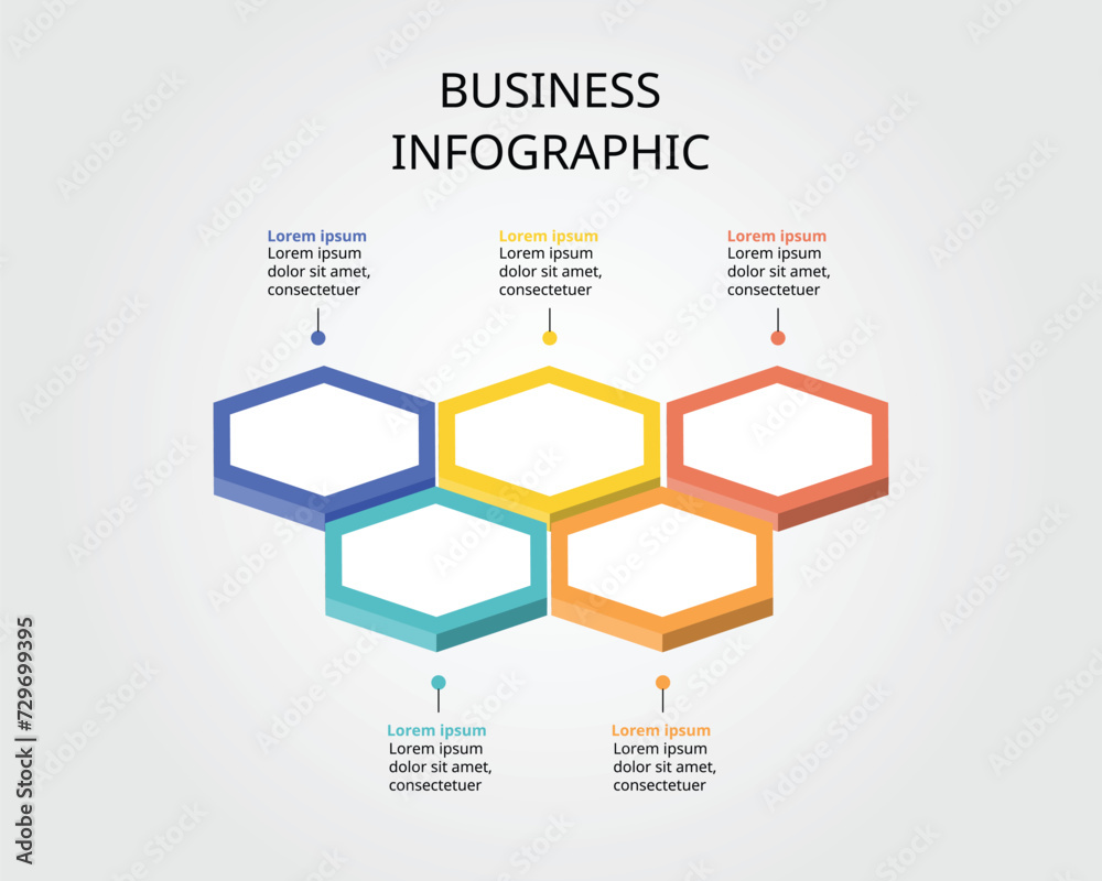 Hexagon step template for infographic for presentation for 5 element Hexagon step template for infographic for presentation for 5 element