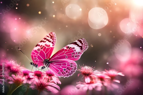 Beautiful pink butterflies with bokeh background. 