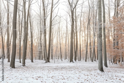 Beautiful winter forest landscape with trees covered with snow in the morning