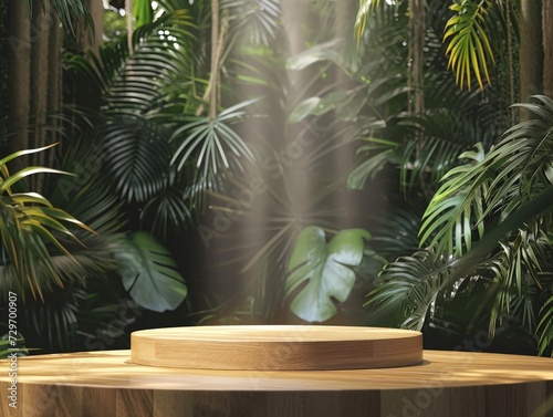 round wooden podium or pedestal for display product cosmetic beauty jewelry. natural minimal luxury design backdrop
