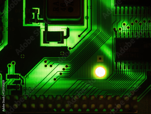 Dark web circuit board abstract technology background. Macro closeup.