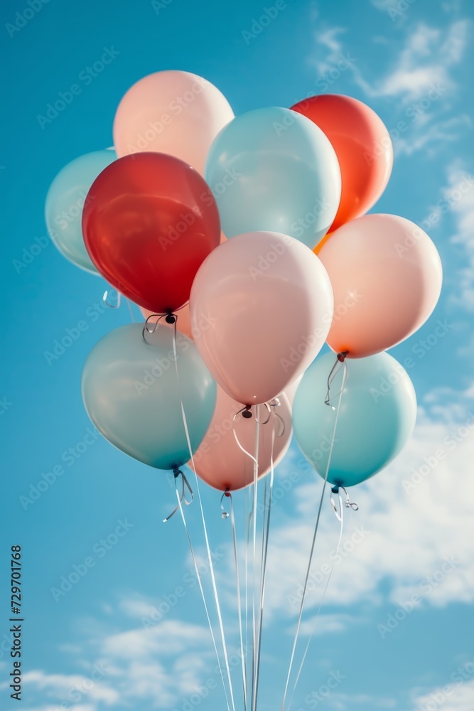 Bunch of colorful balloons on blue sky background. 3D Rendering Bunch of colorful balloons on blue sky background. 3D Rendering