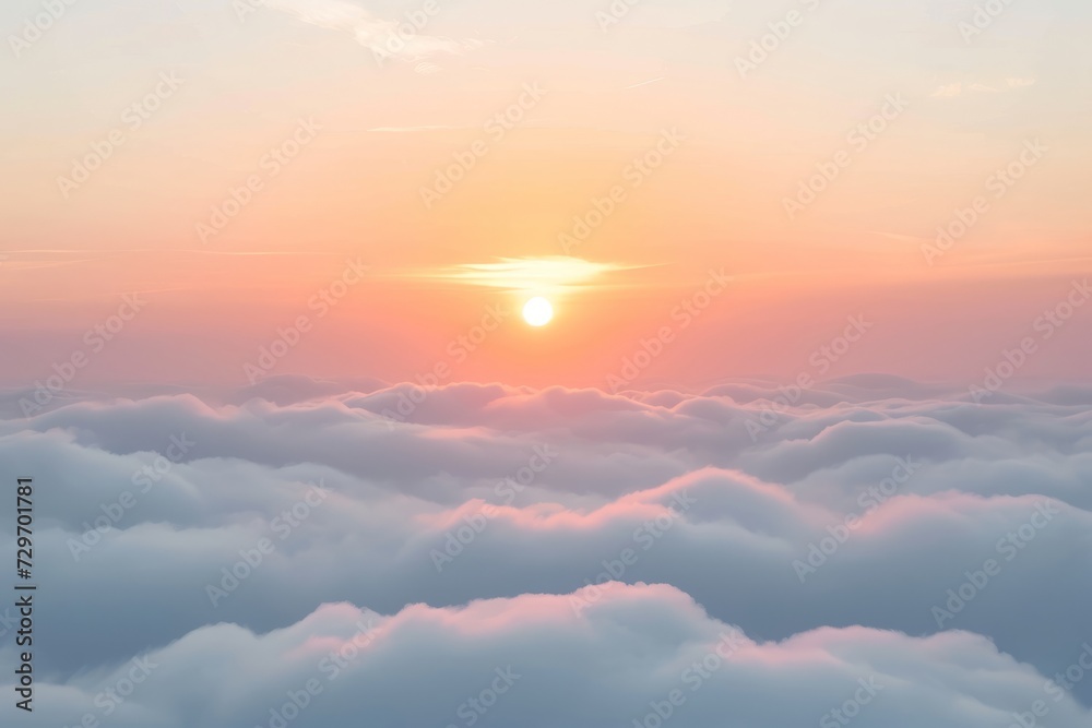 Sunset over the clouds with reeds. 3D illustration.