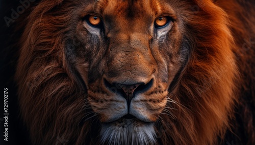 Portrait of a male lion on a black background. Close-up © ND STOCK