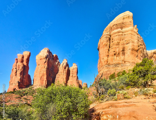 Sedona Red Sandstone Formations and Blue Sky Panorama