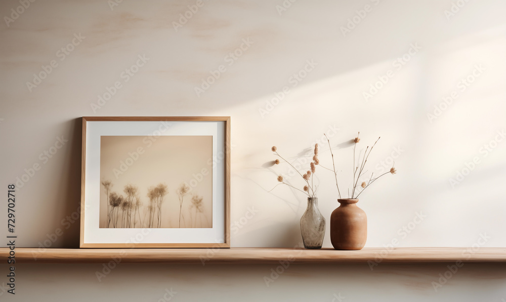 Frame mockup on a shelf. Boho interior style
Frame mockup on a shelf. Boho interior style