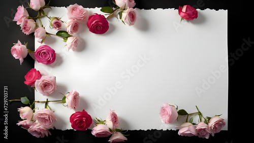 flowers frame on blue background from above. Beautiful floral pattern. Flat lay style.