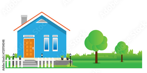 Modern simple suburban house exterior set in flat style design, set of colorful house exterior, vector illustration isolated on white. 