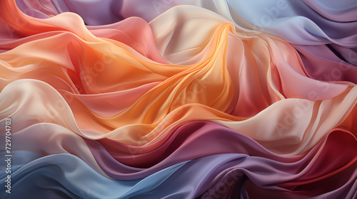The image showcases a luxurious silk fabric background with soft pink and orange hues, elegantly swirling in a satin texture