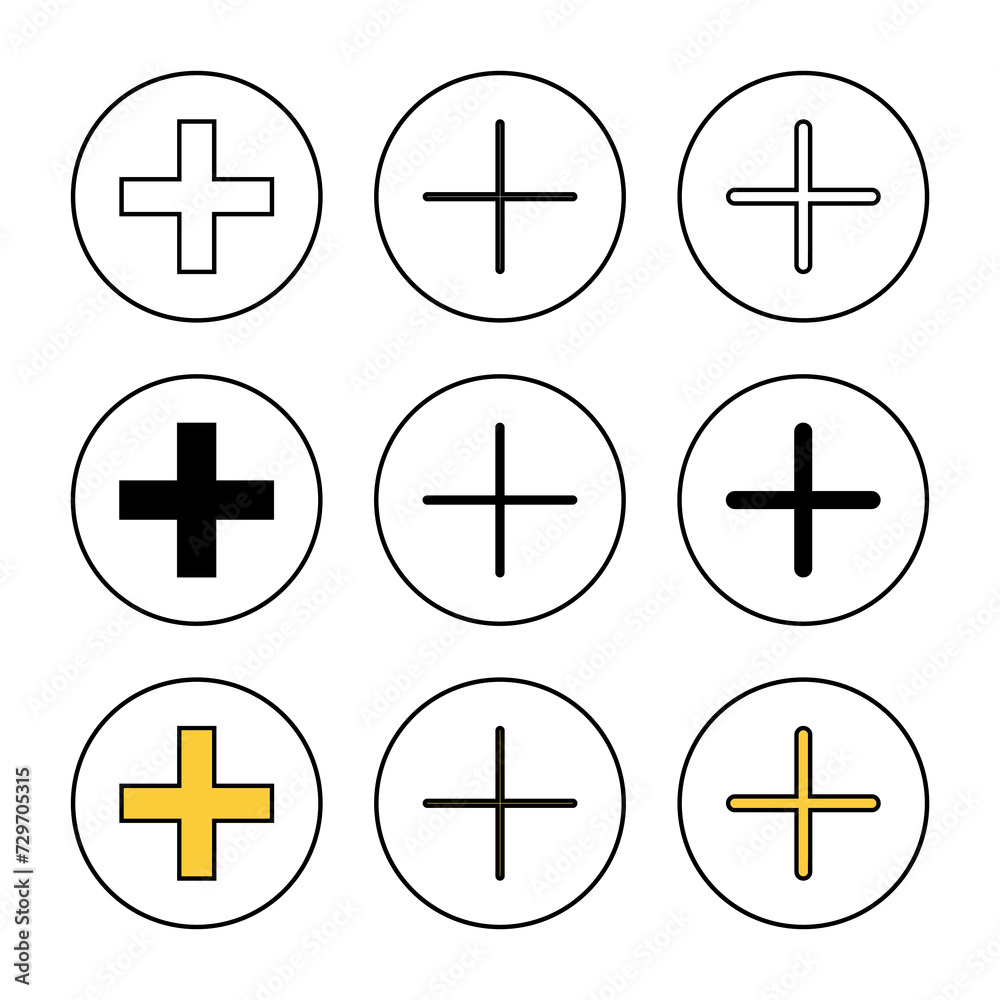 Obraz premium Plus Icon set vector. Add plus sign and symbol