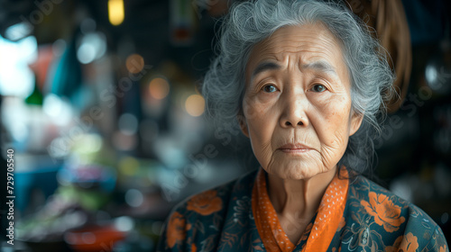 portrait of an Asian senior elderly woman, a portrait of an authentic Asian woman in the market