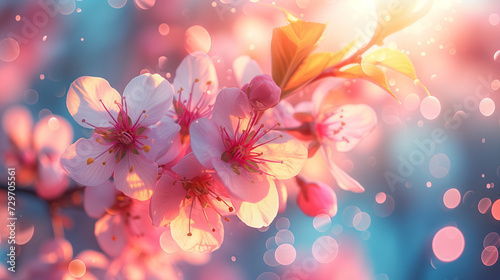 abstract background with blooming pink flowers of Spring, blooming cherry blossom tree © Fokke Baarssen