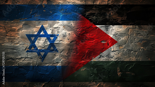 Israeli flag and the Palestinian flag. Concept illustration depicting the conflict war between Palestine and Israel