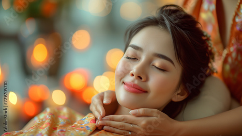 Young Asianwoman enjoying a Thai massage in a spa salon