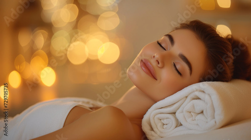 Young brunette woman enjoying a Thai massage in a spa salon