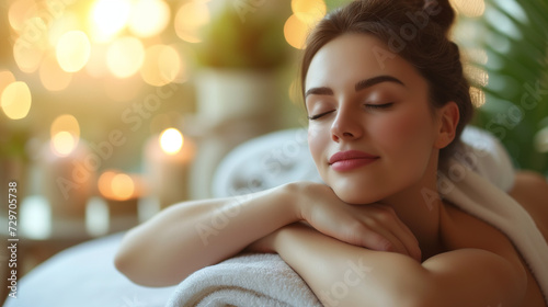 Young woman enjoying a Thai massage in a spa salon