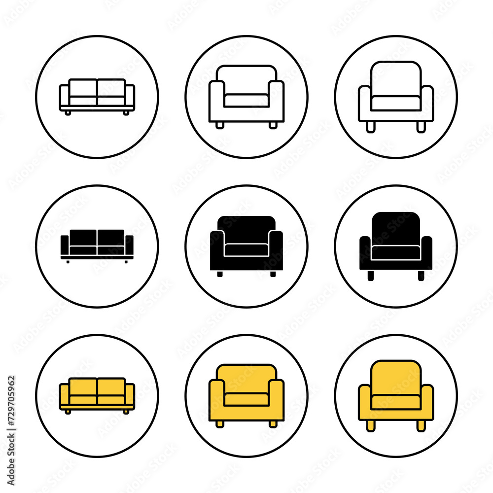 Sofa icon set vector. sofa sign and symbol. furniture icon