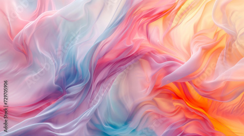 Soft flowing ribbons of pastel hues intertwine to create a dreamlike abstract masterpiece inspired by the fluidity of watercolors.