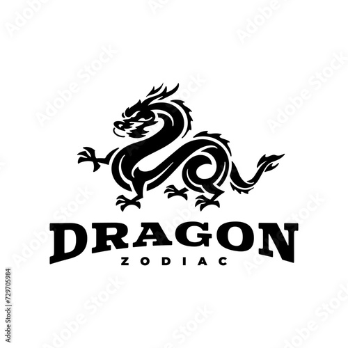 Chinese dragon emblem logo design. Dragon silhouette badge vector