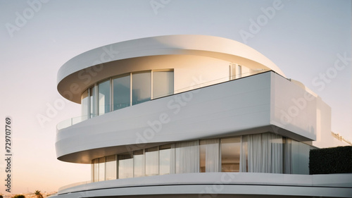 Modern Architecture Details of a White House During Sunset in Spain