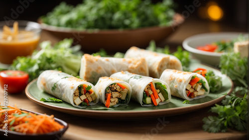 Spring Rolls with Fresh Vegetables and Tofu - Vegetarian Delight