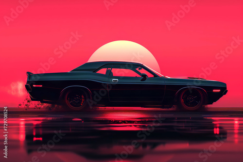 Illuustration of a black American Sports car isolated in studio. Classic sports car in studio.