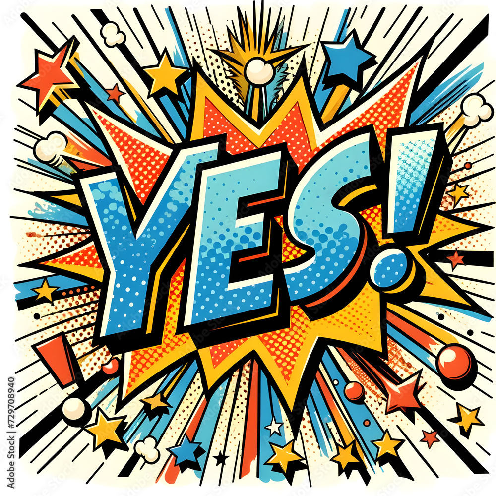 Fototapeta premium a striking pop art graphic that mirrors the style of mid-20th-century comic book art. It features the word