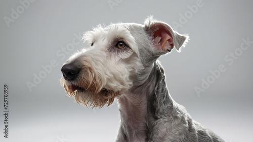 Perfil de perro Bedlington Terrier, sobre fondo blanco