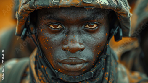 closeup portrait of a black african military solider photo