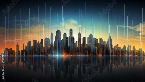 Modern city skyline background with skyscrapers and high-rise buildings © nextzimost