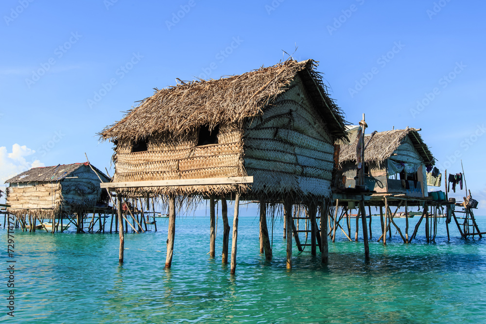 Beautiful landscapes view borneo sea gypsy water village in Bohey Dulang Island, Semporna Sabah, Malaysia.