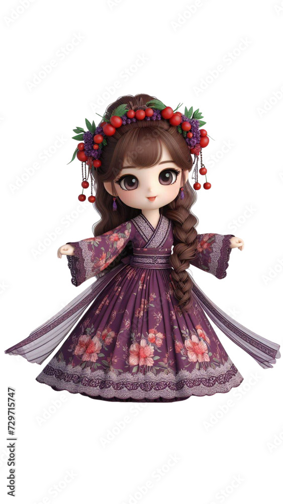 Through the magic of digital artistry, captures the innocence of childhood in a chibi-style girl adorned in a batik dress