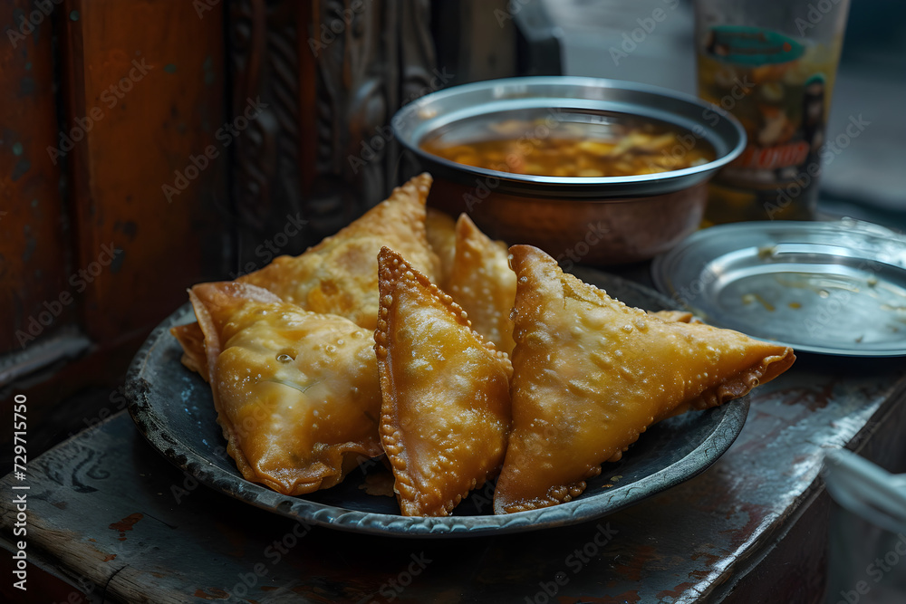 A plate of crispy and savory samosas, a popular Indian appetizer or snack. A plate of crispy and savory samosas, a popular Indian appetizer or snack.
