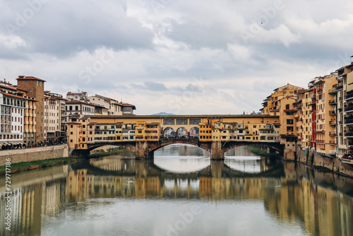 View of the Arno River in Florence and the famous Ponte Vecchio (Old Bridge).