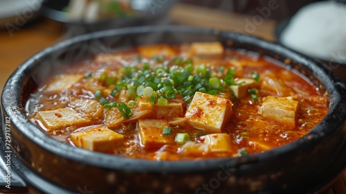 Kimchi Jjigae  A spicy Korean stew brimming with the robust flavors of fermented kimchi  tender tofu  and your choice of succulent pork or seafood.