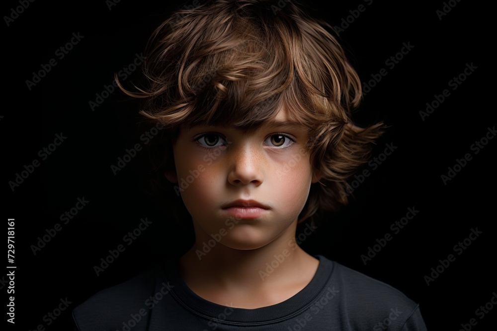 Portrait of a boy on a black background. Studio shot.
