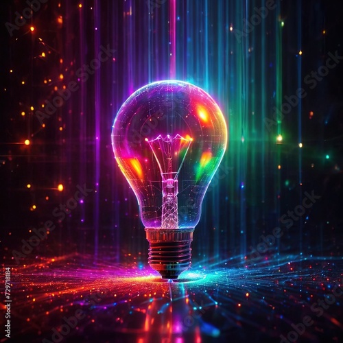 Idea creative inspiration shown with digital lightbulb with Artificial Intelligence and Information Technology