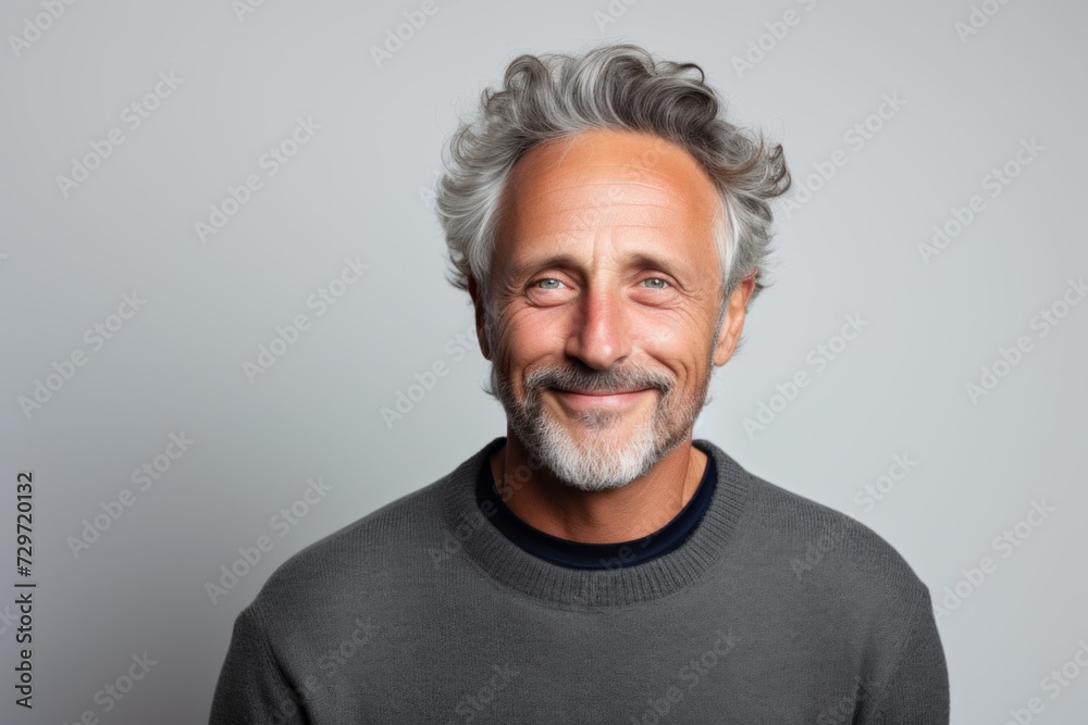 Handsome middle-aged man with grey hair and beard. Studio shot.