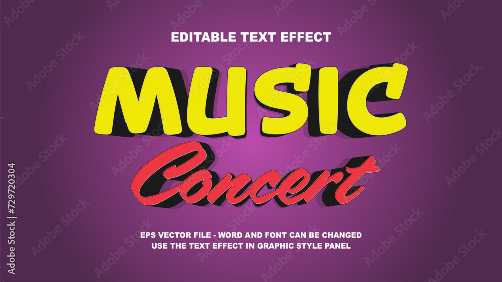 Editable Text Effect Music Concert 3D Vector Template