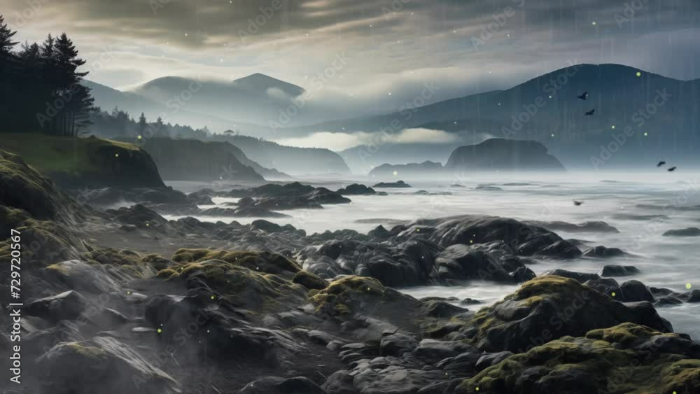 misty sea. landscape with fog. nature background . seamless looping overlay 4k virtual video animation background misty sea. landscape with fog. nature background . seamless looping overlay 4k virtual video animation background